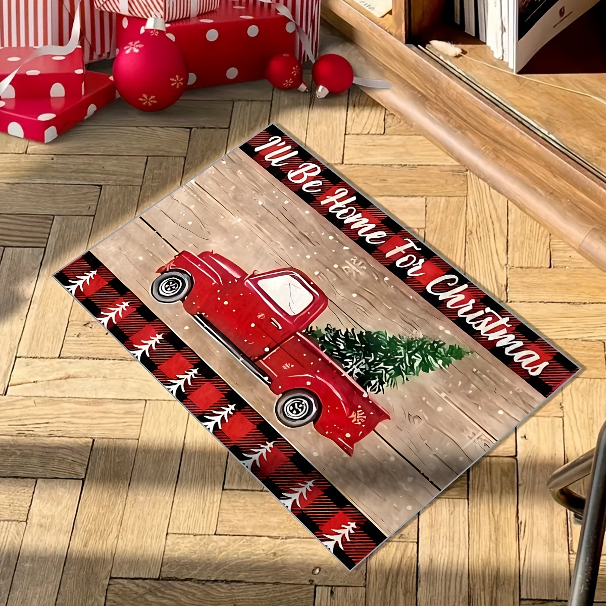 Merry Christmas Red Truck With Tree in Back Door Mat – Hera's