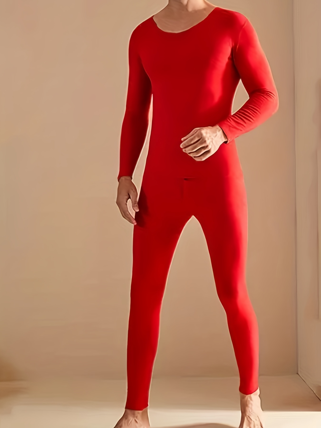 YWDJ Thermal Underwear for Men Men Fashion Trend Base Warm Pants Thin Style  U-convex Design Autumn Pants Red XXL 