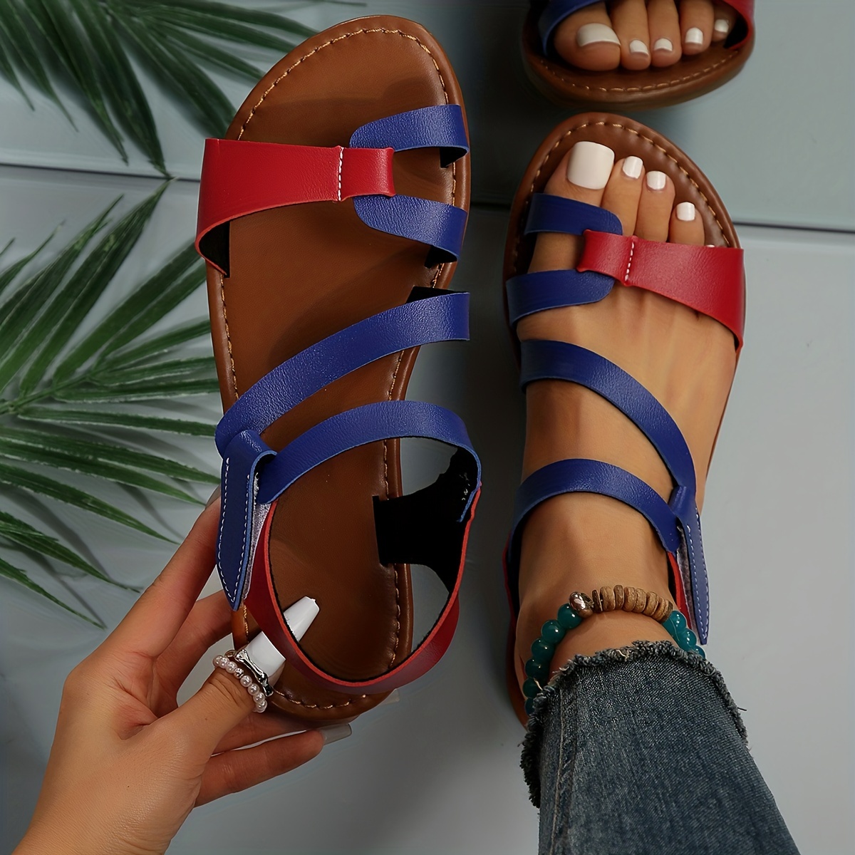 Women's Hook & Loop Flat Sandals Casual Slingback Beach Shoes