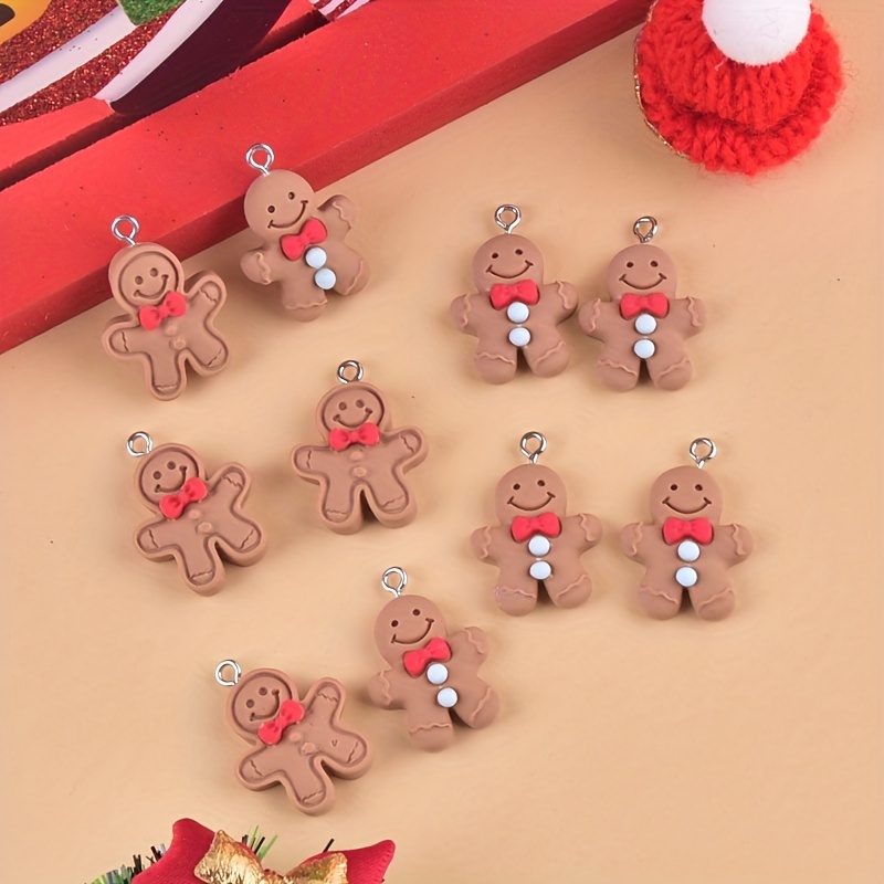 

10pcs Gingerbread Man Resin Charms, Christmas Cookie Jewelry, Diy Pendant Earrings Necklace Accessories, Art Craft Supplies, Chain & Bead Jewelry Making