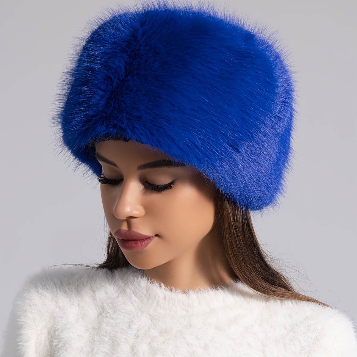 Large Faux Fur Plush Hat Ear Protection Knit Hats - Temu