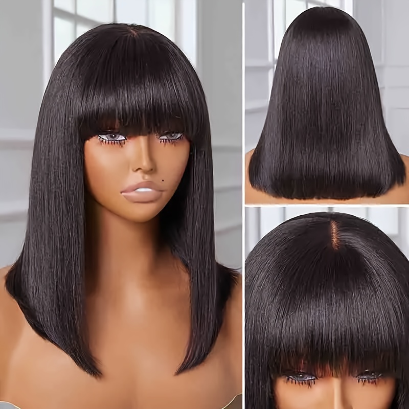 Straight Hair Bangs Bob Wig Bangs Glue Free Wig Blunt Cut - Temu