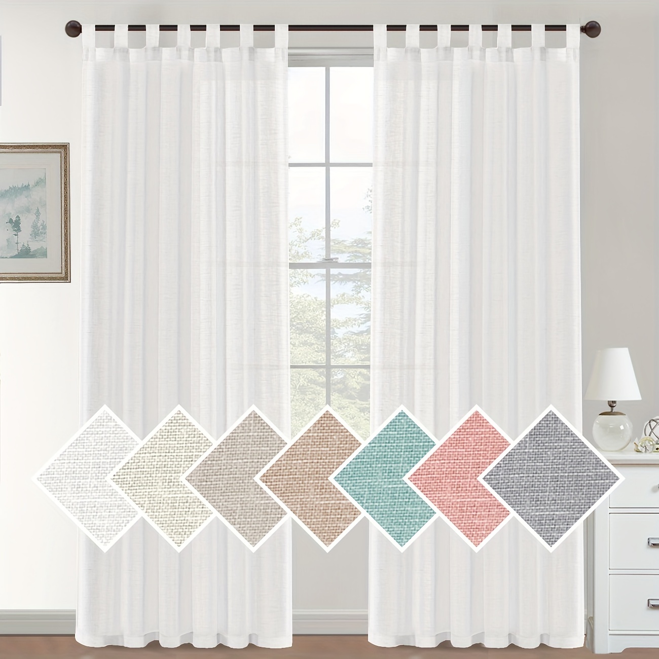 Faux Linen Textured Semi Sheer Curtain Rod Pocket Window - Temu