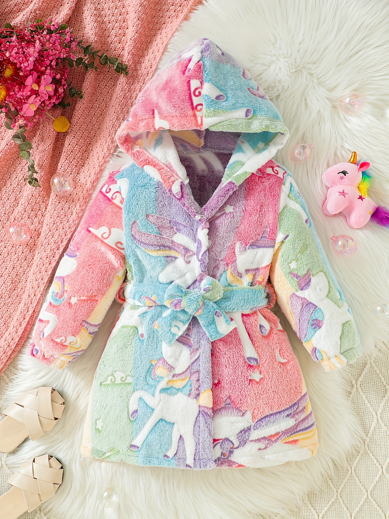 Girls Gradient Rainbow Unicorn Graphic Button Front Hooded - Temu