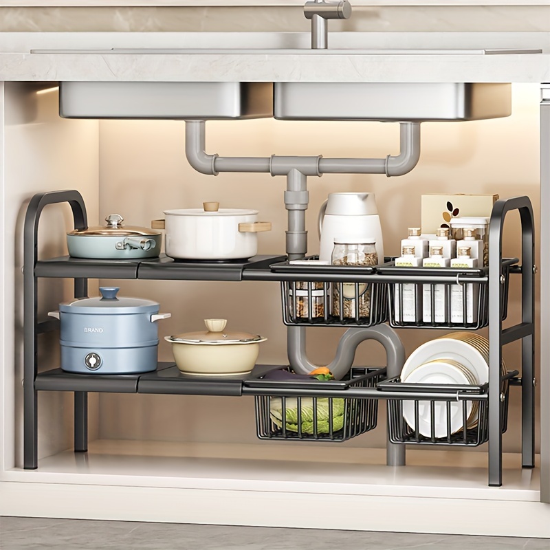 1pc Adjustable Under Sink Shelf Kitchen Storage Organizer Rack Holder  Expandable Shelf Storage Organizer For Kitchen And Home