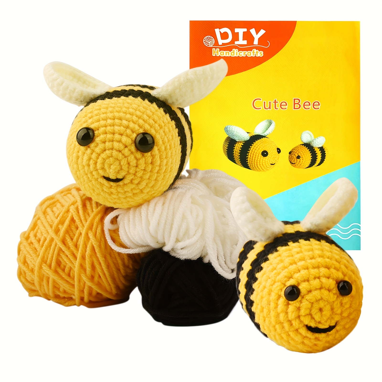 Maziky Beginners Crochet Kit for Adults Cute Bee Crochet Starter Kit with Step-by-Step Video Tutorials Learn to Crochet (1PBees, Gold)