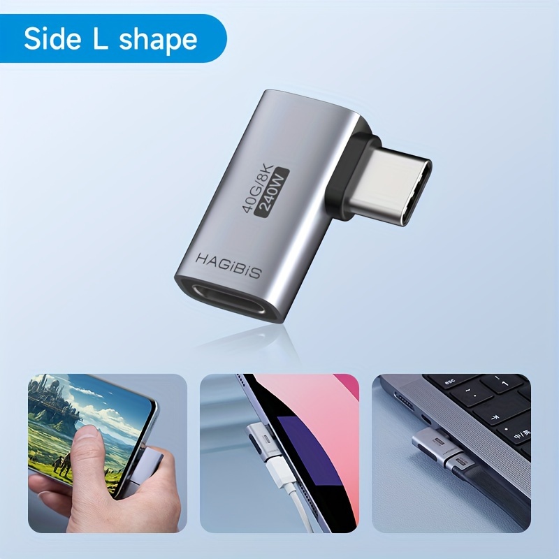 Adaptador USB C de ángulo recto, USB C de 90 grados a USB tipo C, adaptador  macho a hembra, extensión convertidor, para laptop, tableta y teléfono