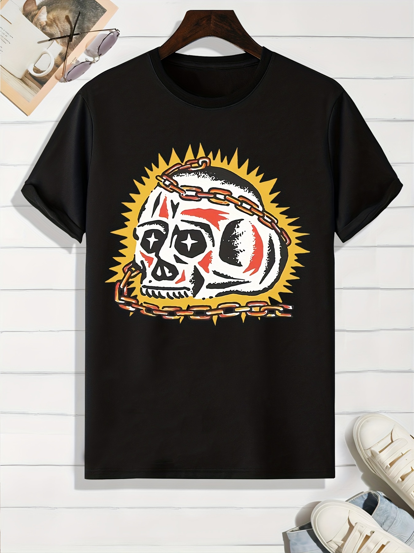 Skull Print, Men's Graphic T-shirt, Casual Comfy Tees For Summer