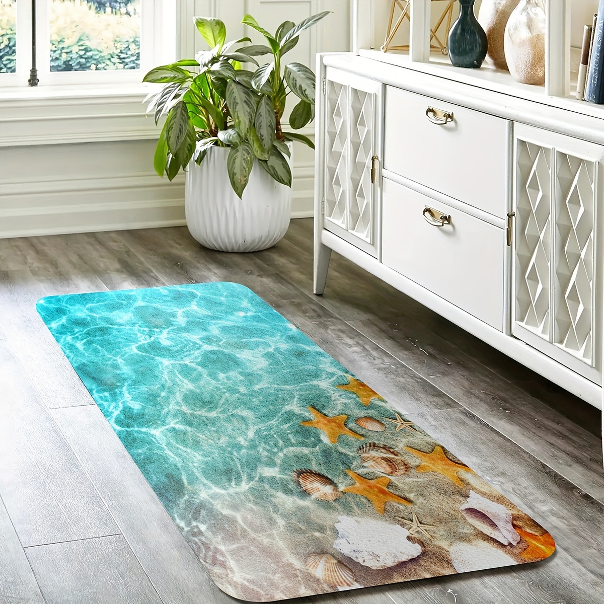 Soft Oil-proof Kitchen Rug, Starfish Print Kitchen Floor Mat Bath