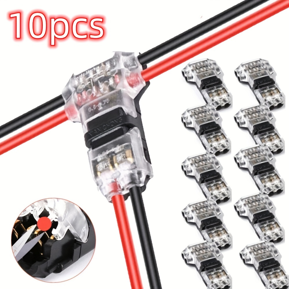 

10pcs Universal Compact 2 Pin 2 Way 300v 10a Wire Wiring Connector T Shape Conductor Terminal Block With Lever Awg 18-24