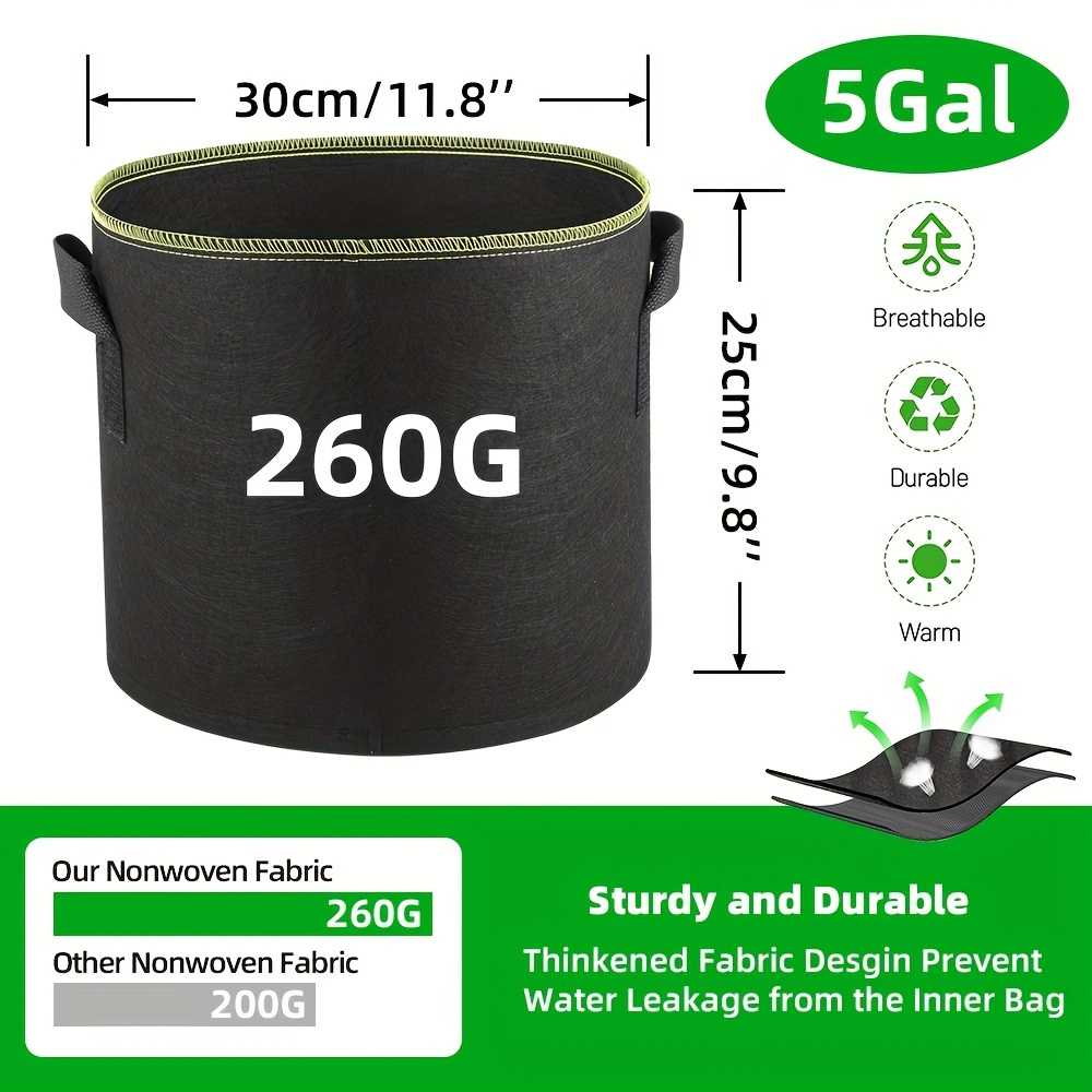 5pcs Fabric Grow Bags - Black