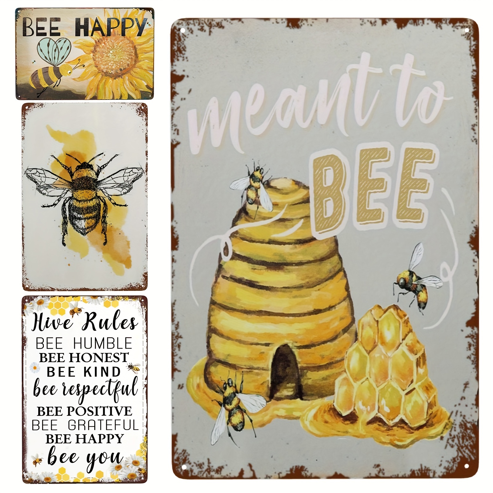 Bee Decor-Home is Where Your Honey Sign 6x12 Inch, Honeycomb Decor Yellow