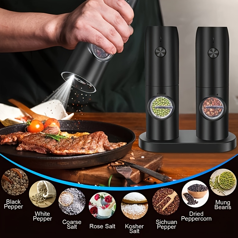 Electric Salt and Pepper Grinder Mill Rechargeable: - USB Automatic Gravity  Peppermills Set, Adjustable Grind Coarseness Refillable Auto Peppercorn