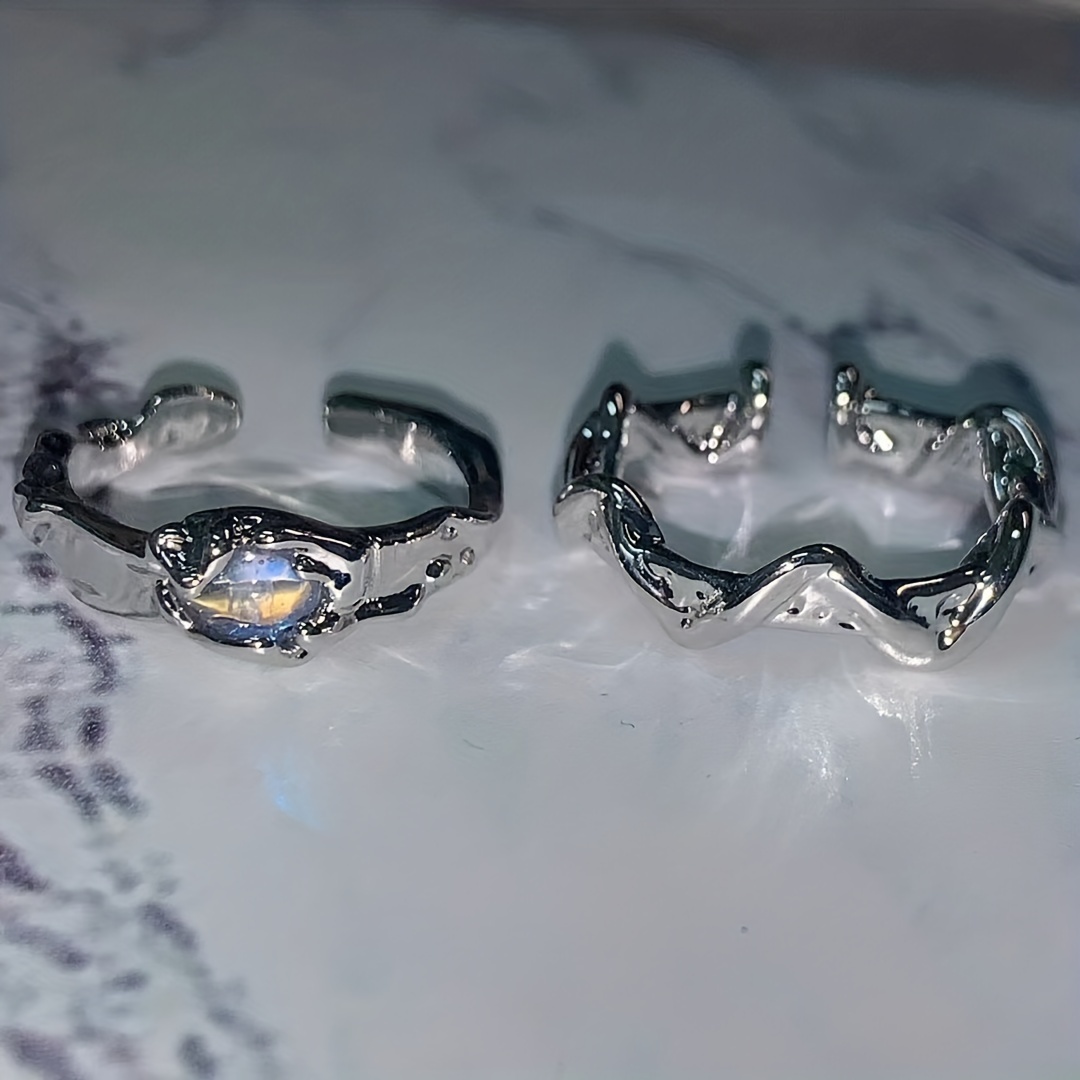 Light Moonstone Geometric Ring Adjustable Pair Ring for Women