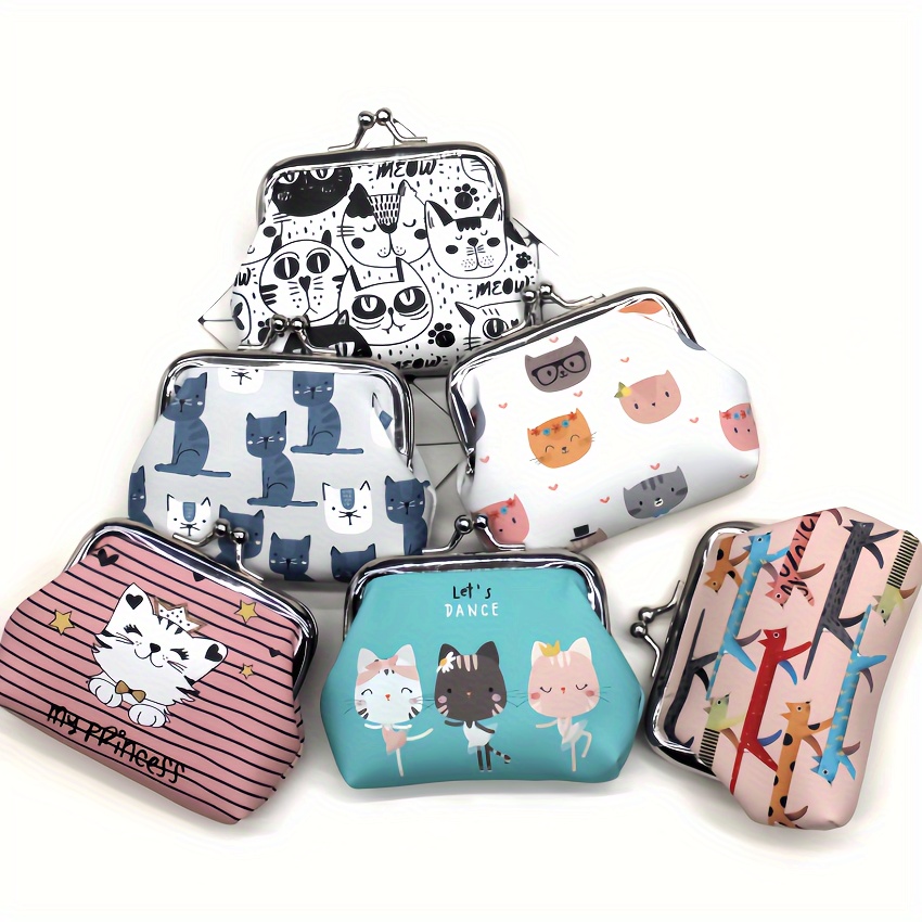 

Cute Cartoon Cat Print Coin Purse, Stylish Kisslock Jewelry Earphone Storage Bag, Perfect Casual Coin Bag For Daily Use, New Year Gift, Valentine's Day Gift