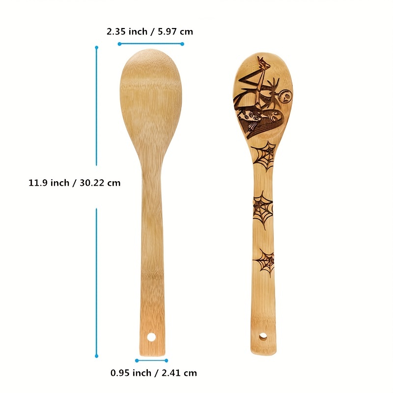 Nightmare Before Christmas Gifts-5 Pcs Wooden Spoons for Cooking Utensils  Set,Nightmare Before Christmas Halloween Decorations,Wood Kitchen Utensils  set for Halloween Gifts Nightmare spoons 