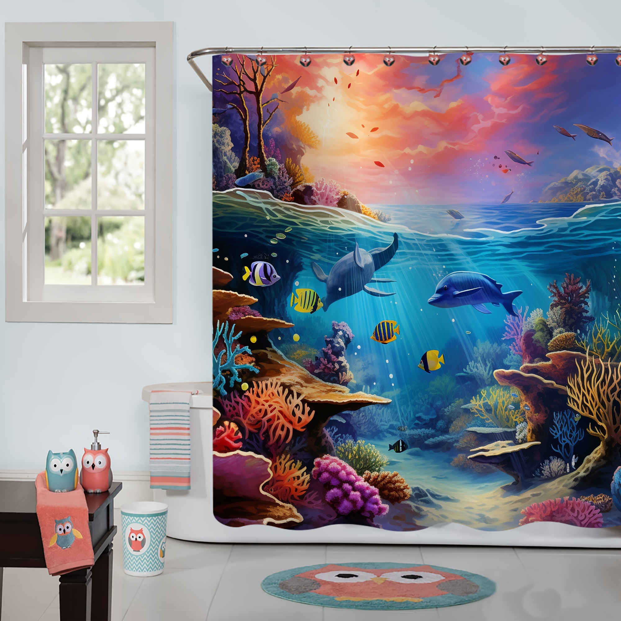 1/4pcs Cartoon Tropical Fish Shower Curtain And Mats, Underwater Coral Reef  Bathroom Sets With Shower Curtain And Rugs, Waterproof Polyester Fabric Sh