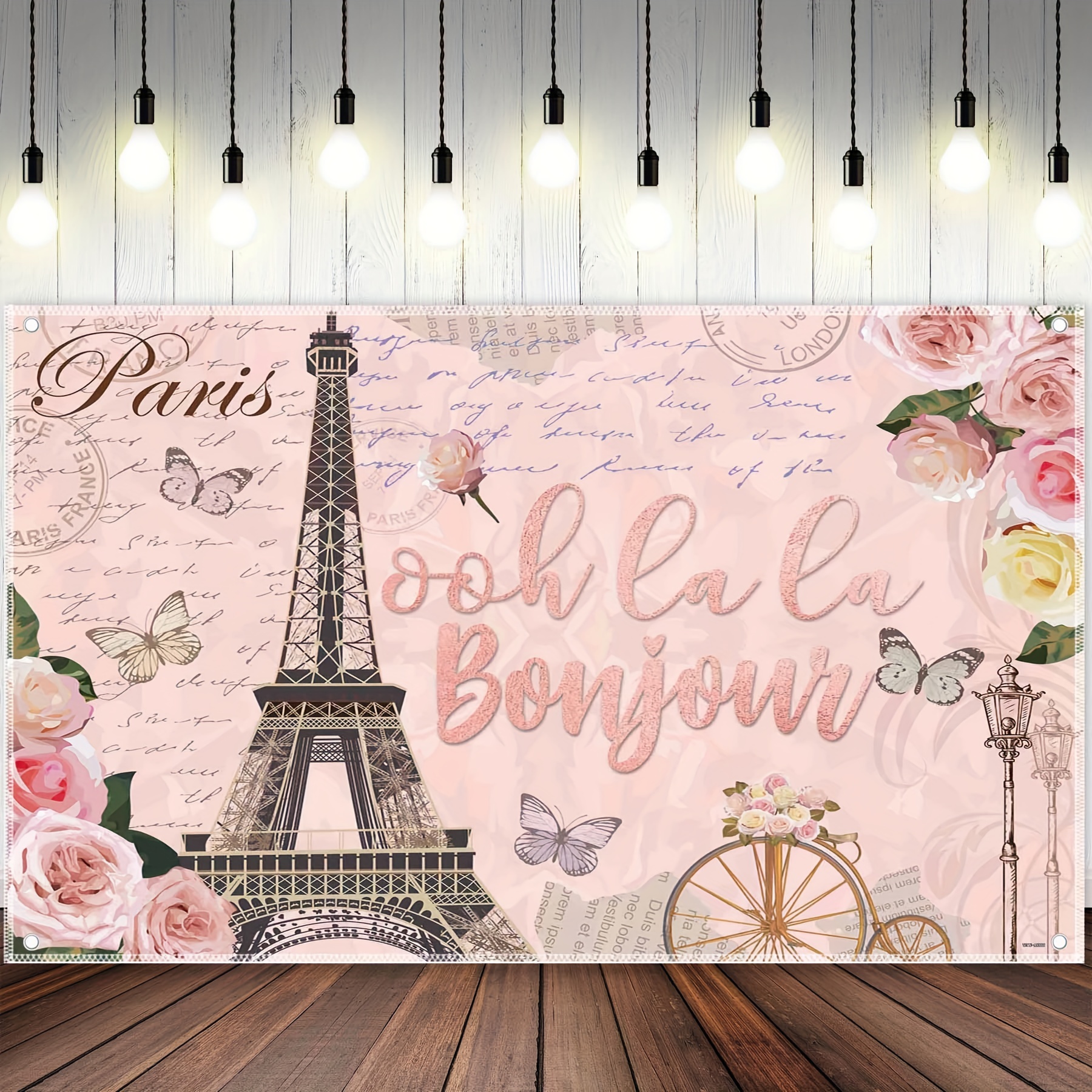 Vintage Paris Polyester Photography Backdrop, Ooh La La Bonjour