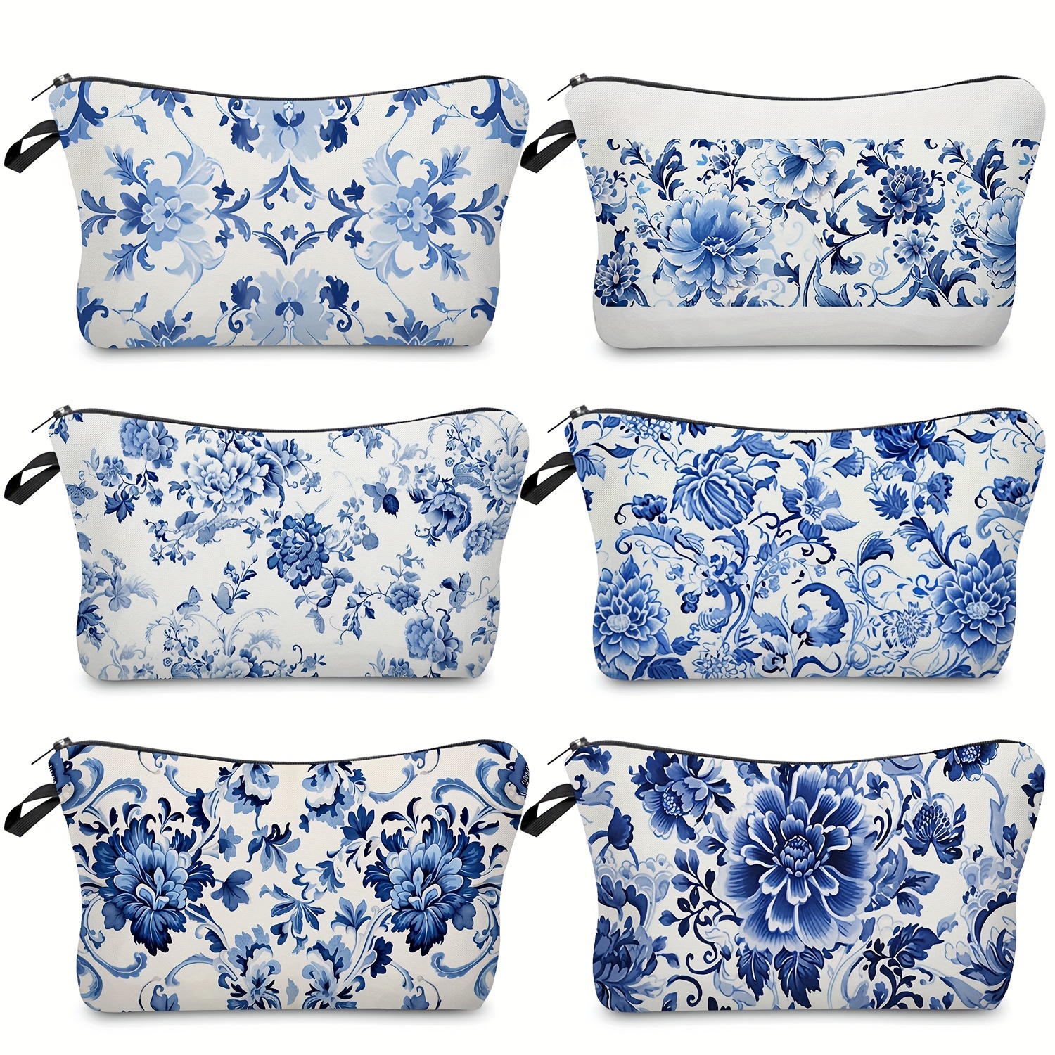 

Blue And White Porcelain Print Women's Cosmetic Bag Portable Handbag Wash Bag Chinese Style Flower Pencil Printing Box Teenager Children's Pencil Fashion Gift Storage Bag