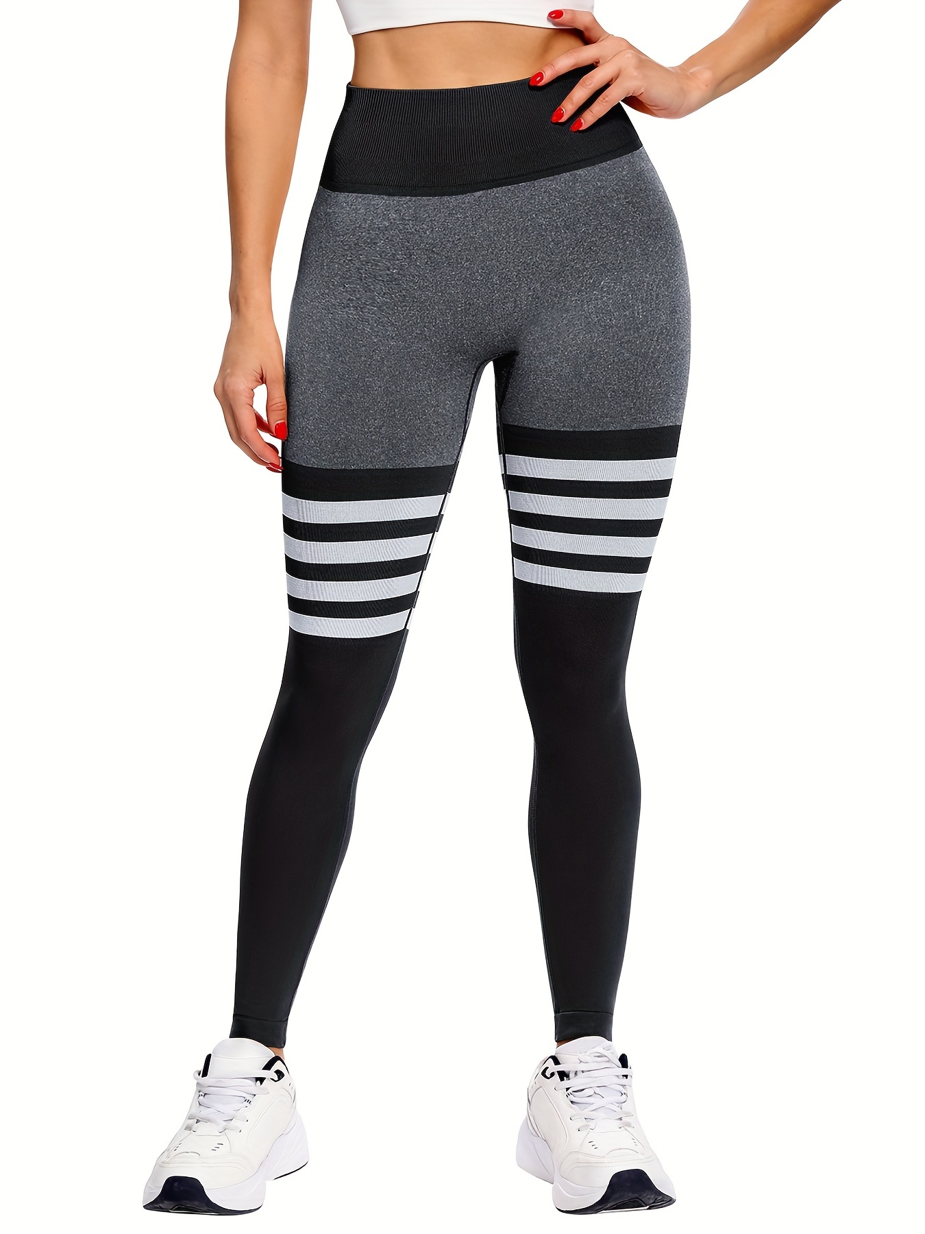 2023 New Seamless Leggings For Women Fashion High Waist Fitness Yoga Pants Black  White Stripe Butt Lifting Sports Gym Tights - AliExpress