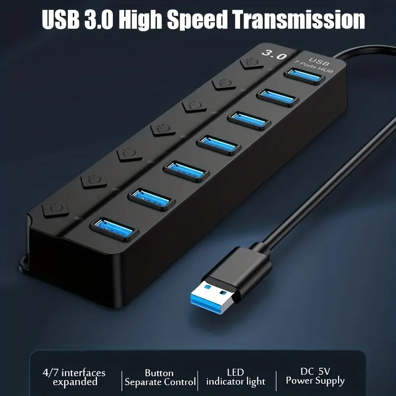 Haute Vitesse 7 Ports / 4 Ports LED Hub Adaptateur USB 2.0 - Temu