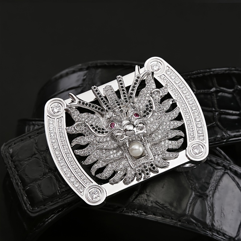 Crocodile Pattern Leather Belt Belt Mens Rhinestone Studded Dragon Head  Pants Belt - Jewelry & Accessories - Temu