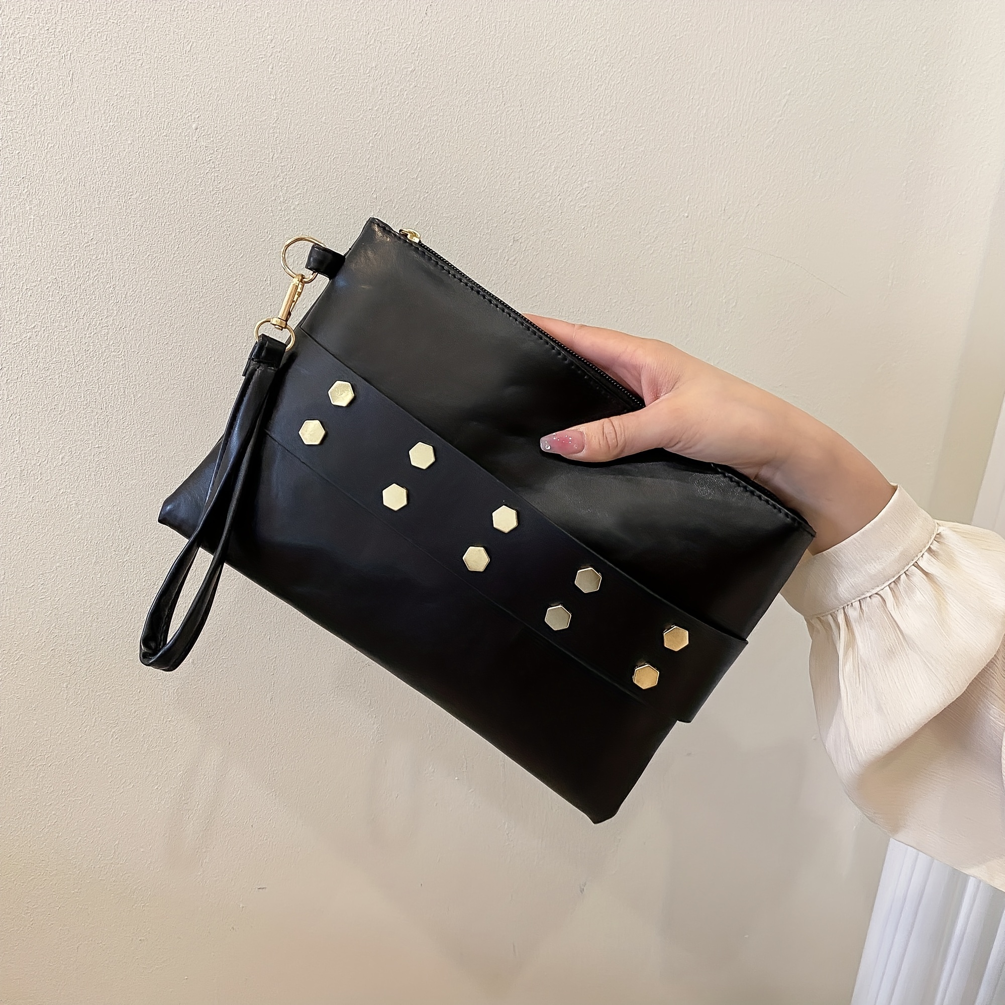 Women's Rivet Leather Clutch Bag