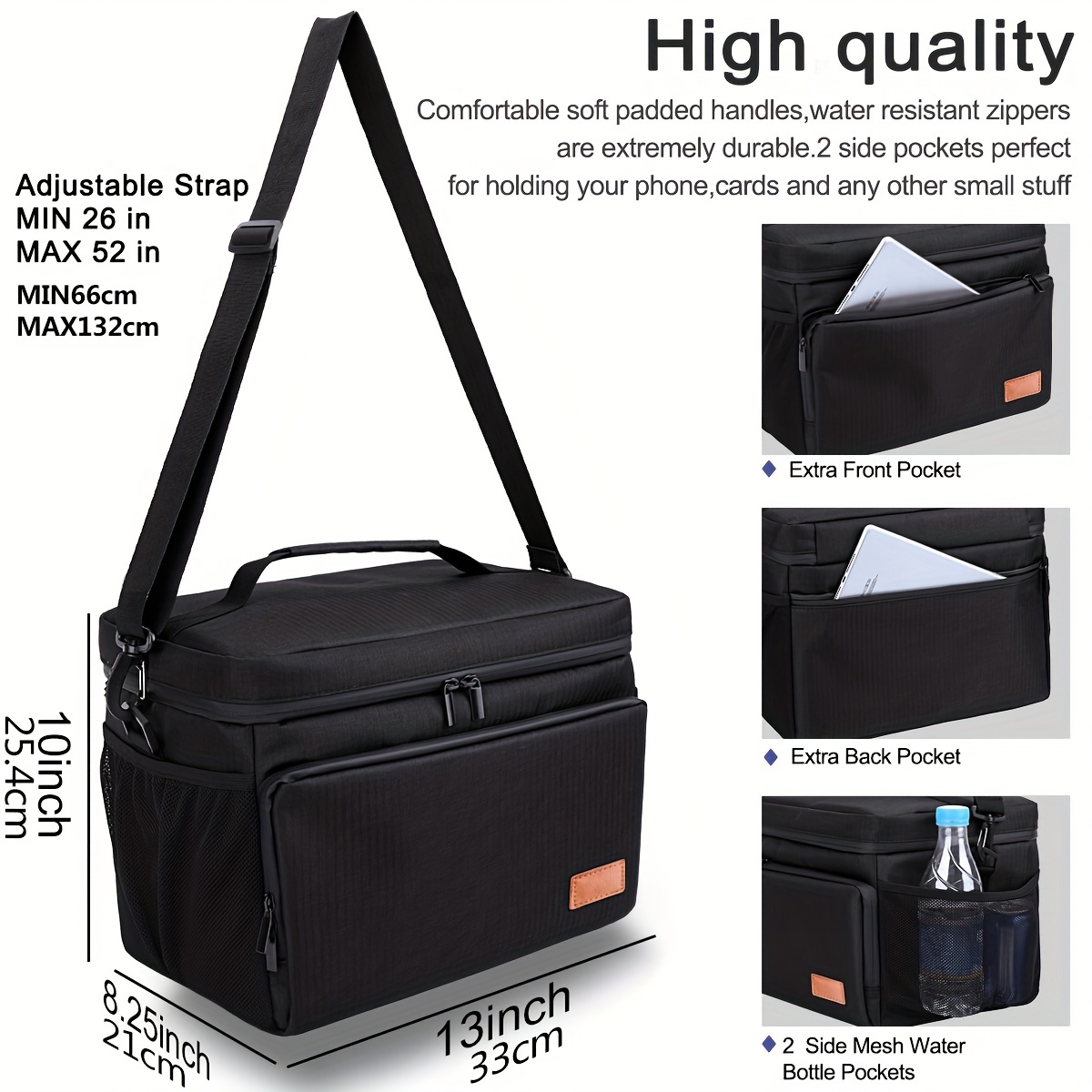 1pc Adjustable Strap Lunch Bag With Large Capacity And Multiple Functions,  Insulated Tote Bag For Bento Box
