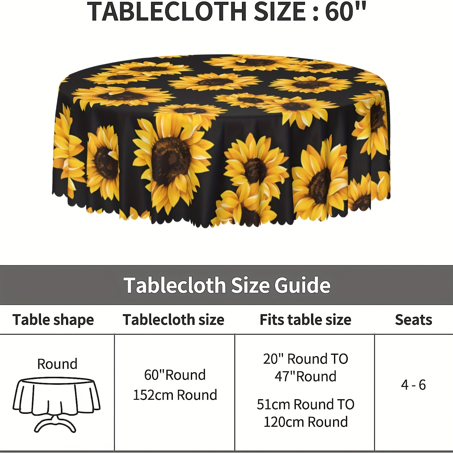 Sunflower Tablecloth Round Polyester Waterproof Stain - Temu