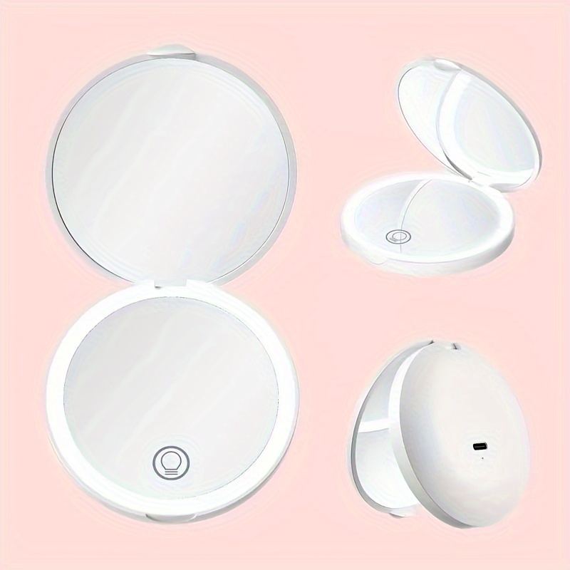  DeYesom Espejo compacto con luz, espejo de bolsillo LED,  aumento 1X/3X, mini espejo de viaje rosa, sin distorsión, espejo pequeño  portátil regulable para bolso, bolsillo, bolso y regalo : Belleza y