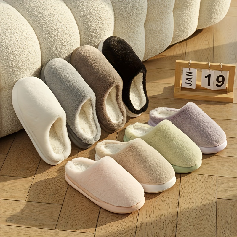 Men's Closed Toe Slippers With Warm Plush Lining, Casual Slip On Solid Home  Used Slippers For Men's Winter Activities - Temu