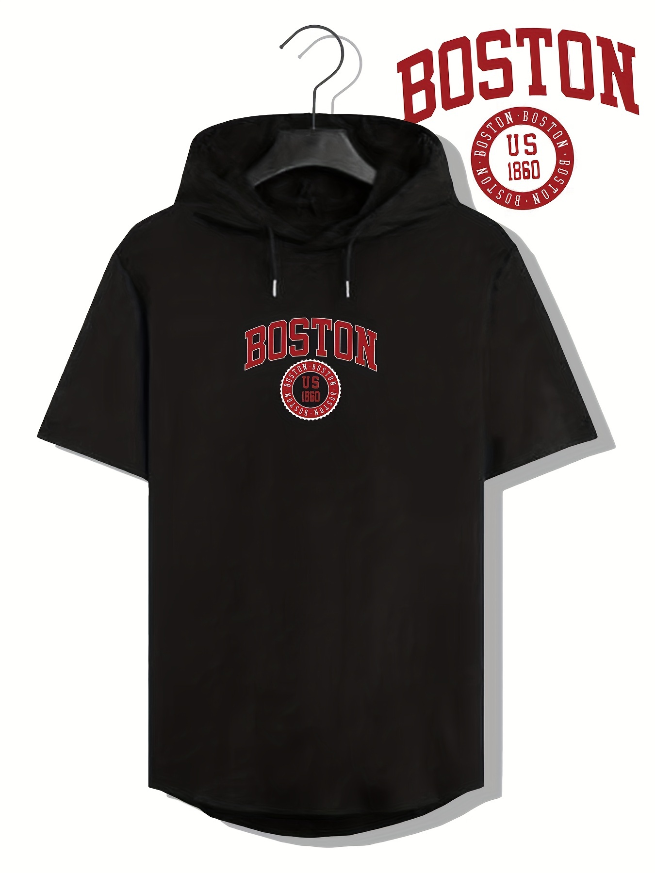 Boston Print Men S Short Sleeve Hoodie Hooded Tshirt Casual Tees For Men  For Summer For Workout Gym Tops As Gifts - Men's Clothing - Temu United  Arab Emirates