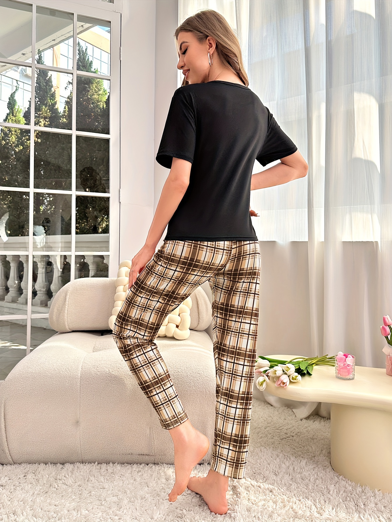 Women Sleepwear Cute Cartoon Print Pajama Sets Soft Short Sleeve Loungewear  Pjs