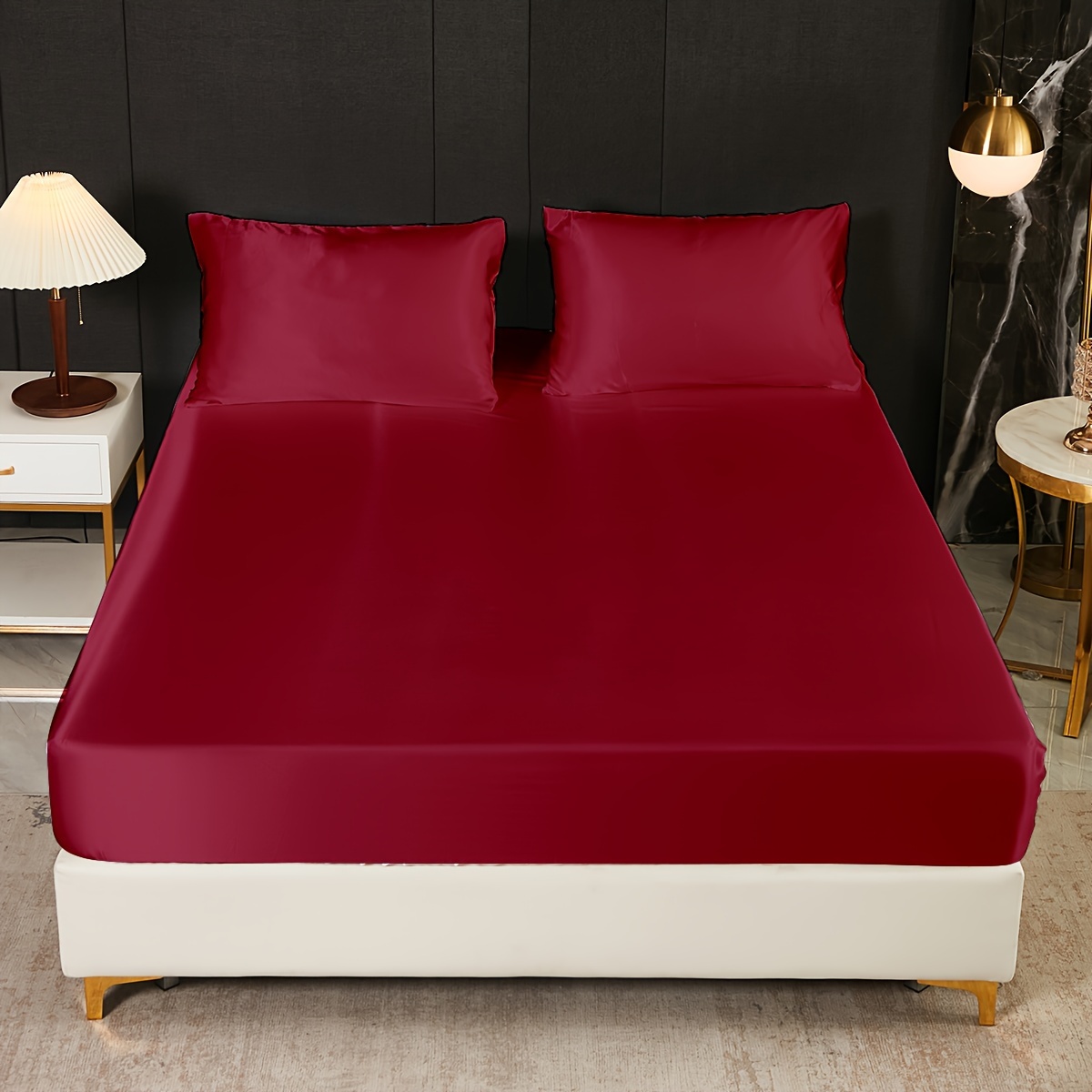 1pc satin solid color fitted sheet only fitted sheet without pillowcase soft bedding for bedroom   hotels details 21