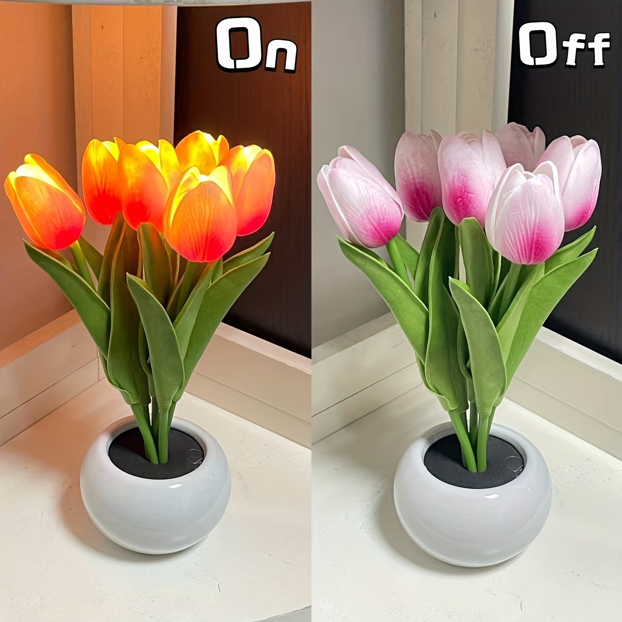 WinnerEco Lámpara de noche de tulipán hecha a mano para decoración de  escritorio simulación de tulipanes de cristal lámpara de mesa de flores