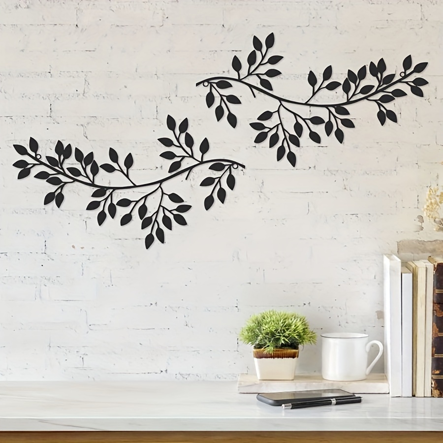 Lomubue 2Pcs/Set Leaf Wall Decor Symmetrical Metal Olive Branch Tree Leaves  Wall Art with Fine Craftsmanship Easy to Hang Black Wrought Iron Scroll  Sculpture 