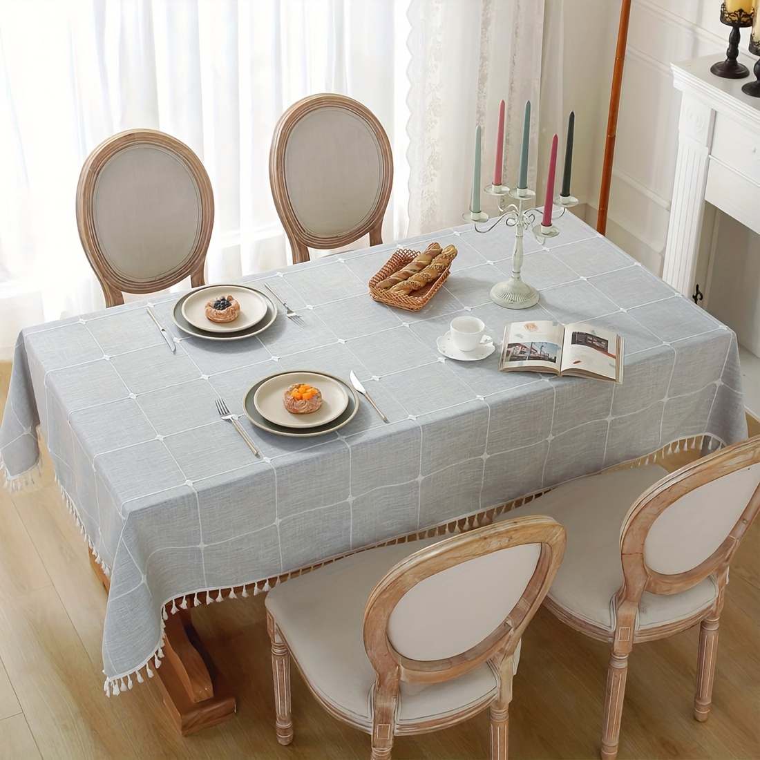 Embroidered Linen Table Cloth With Tassel Kitchen Dinner - Temu