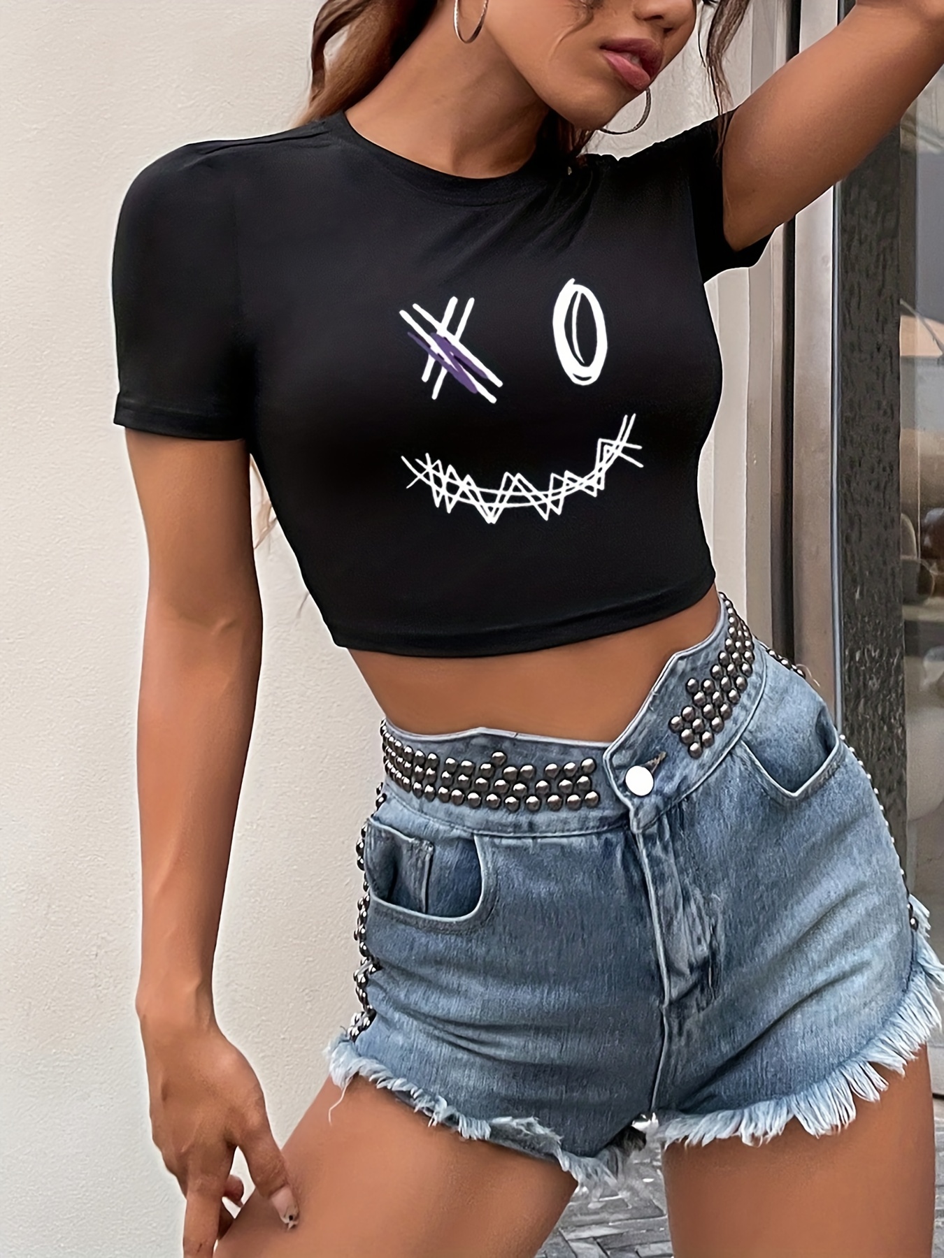 Summer Cute Teen Girls Crop Top Casual Cartoon Printed Short