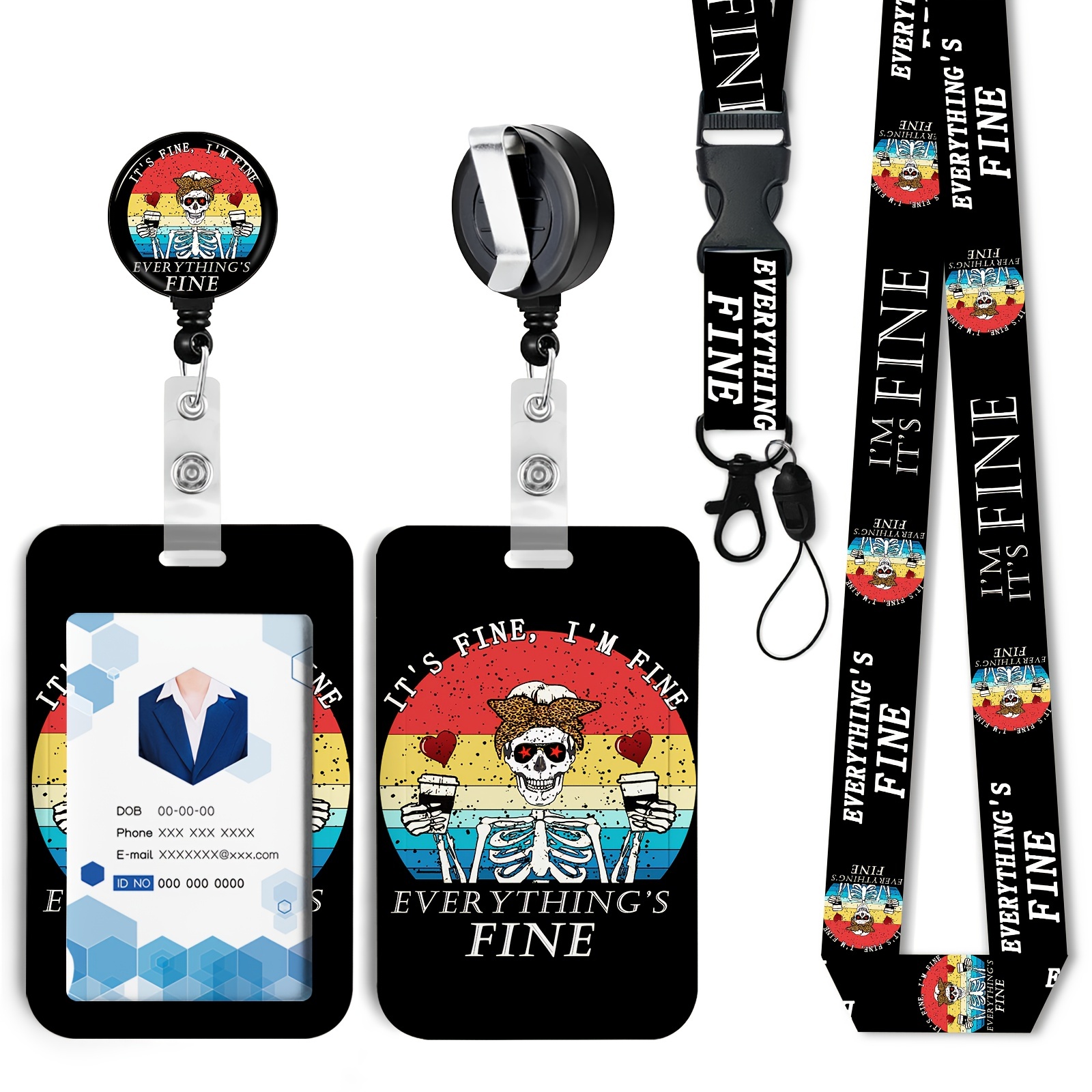 ID Badge Holder With Lanyard And Retractable Badge Reel Belt Clip, Art  Night Painting Keychain Lanyards Clip On Badge Extender Vertical ID Sleeve