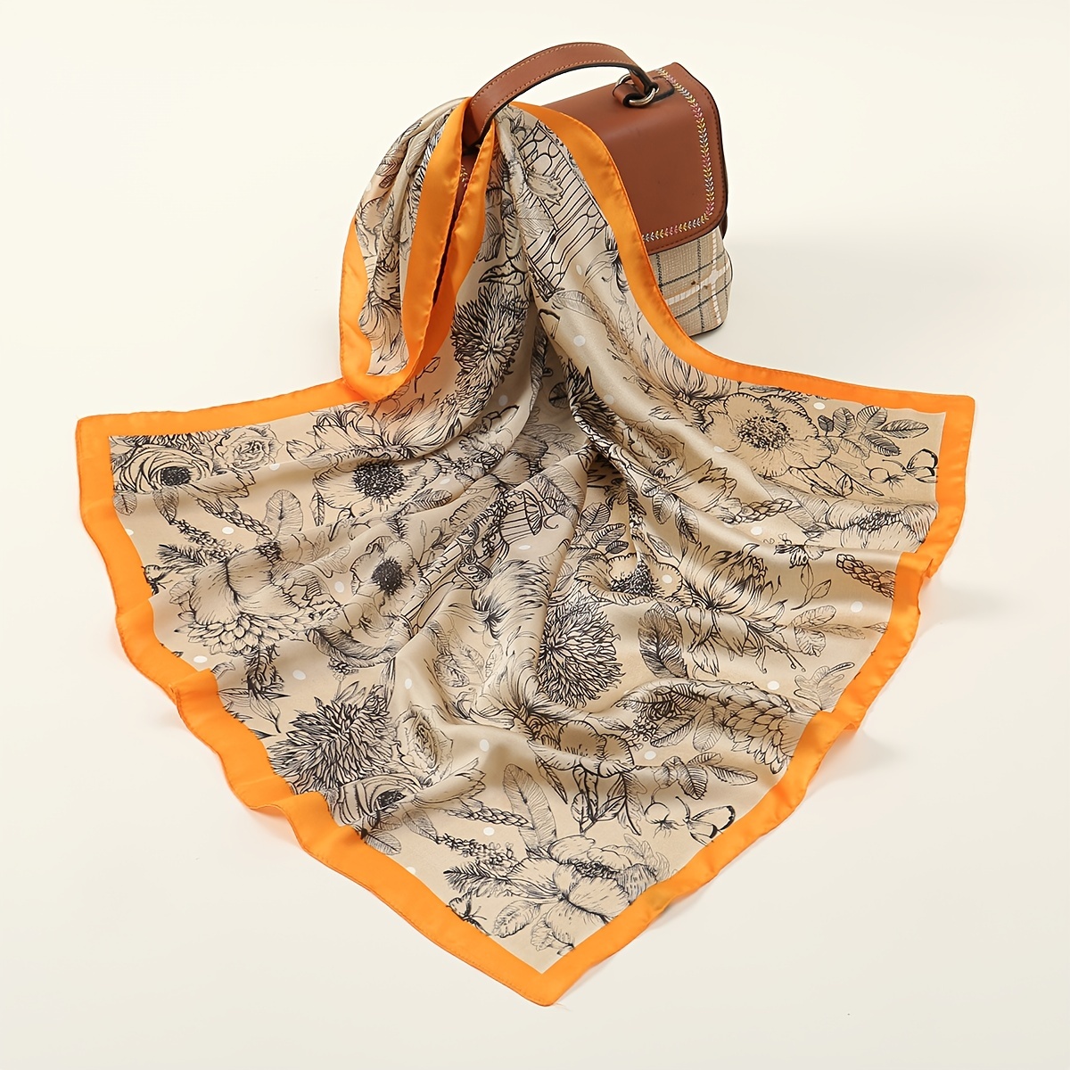 Floral Print Satin Square Scarf Bandana Neckerchief Head Wrap