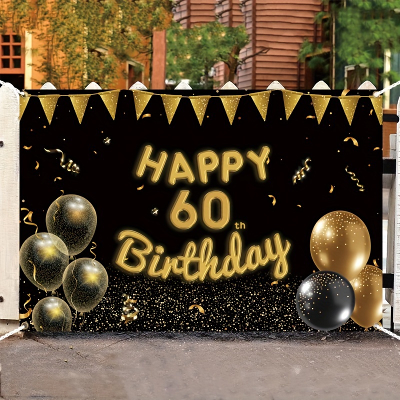 Decoraciones de cumpleaños número 60 para hombres y mujeres, suministros de  decoración de fiesta de oro negro, kit de arco de guirnalda de globos con