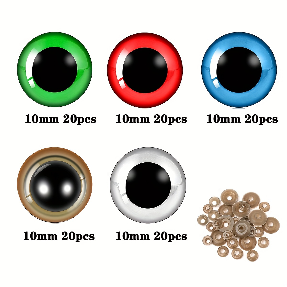 100pcs 10mm 5-color Plush Animal Safety Eyes With Plastic Craft