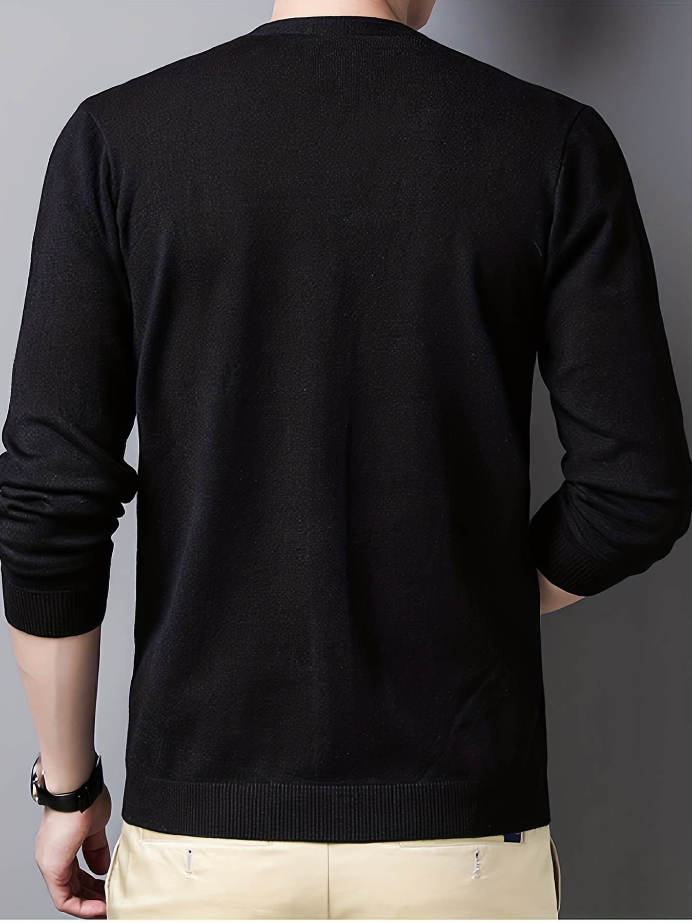 Cárdigan casual con cuello en V para hombre, suéter de punto liso térmico  de ajuste regular para primavera y otoño