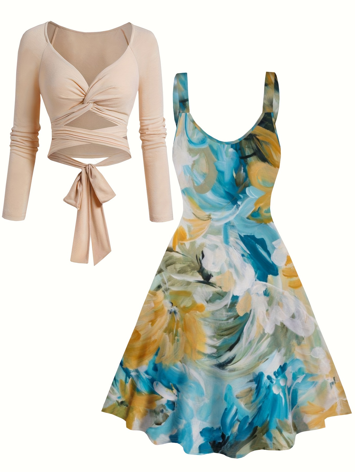 Retro Dress & Solid Set