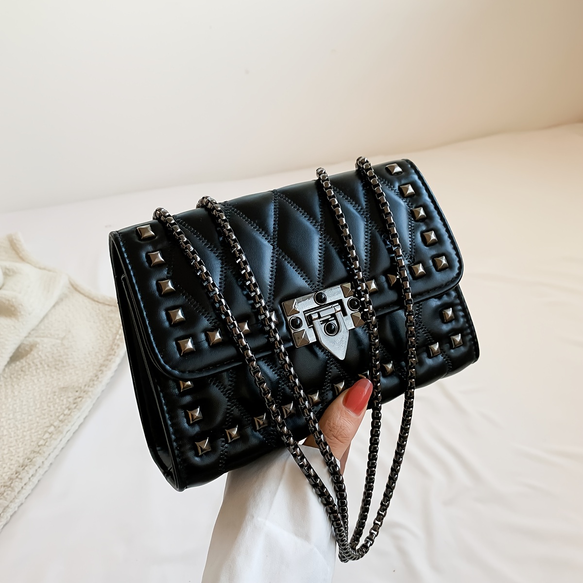 Trendy Pu Crossbody Bag, Elegant Rivet Studded Shoulder Bag, Women's  Fashion Handbag & Purse - Temu