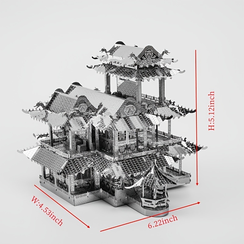 3D Metal Puzzle Chinese Pavilion DIY Assembled Model Adult Toy Small  Ornament