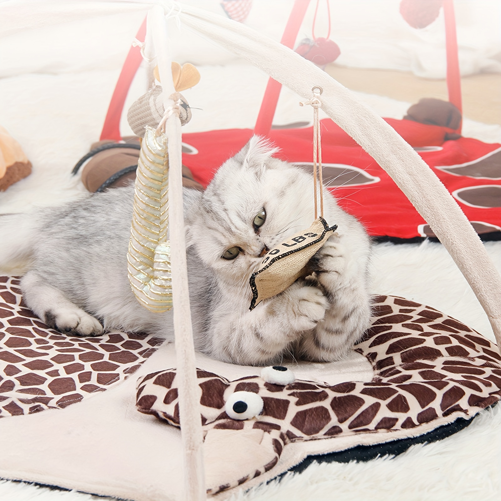 Cat Activity Center Mat Tent With Hanging Toys