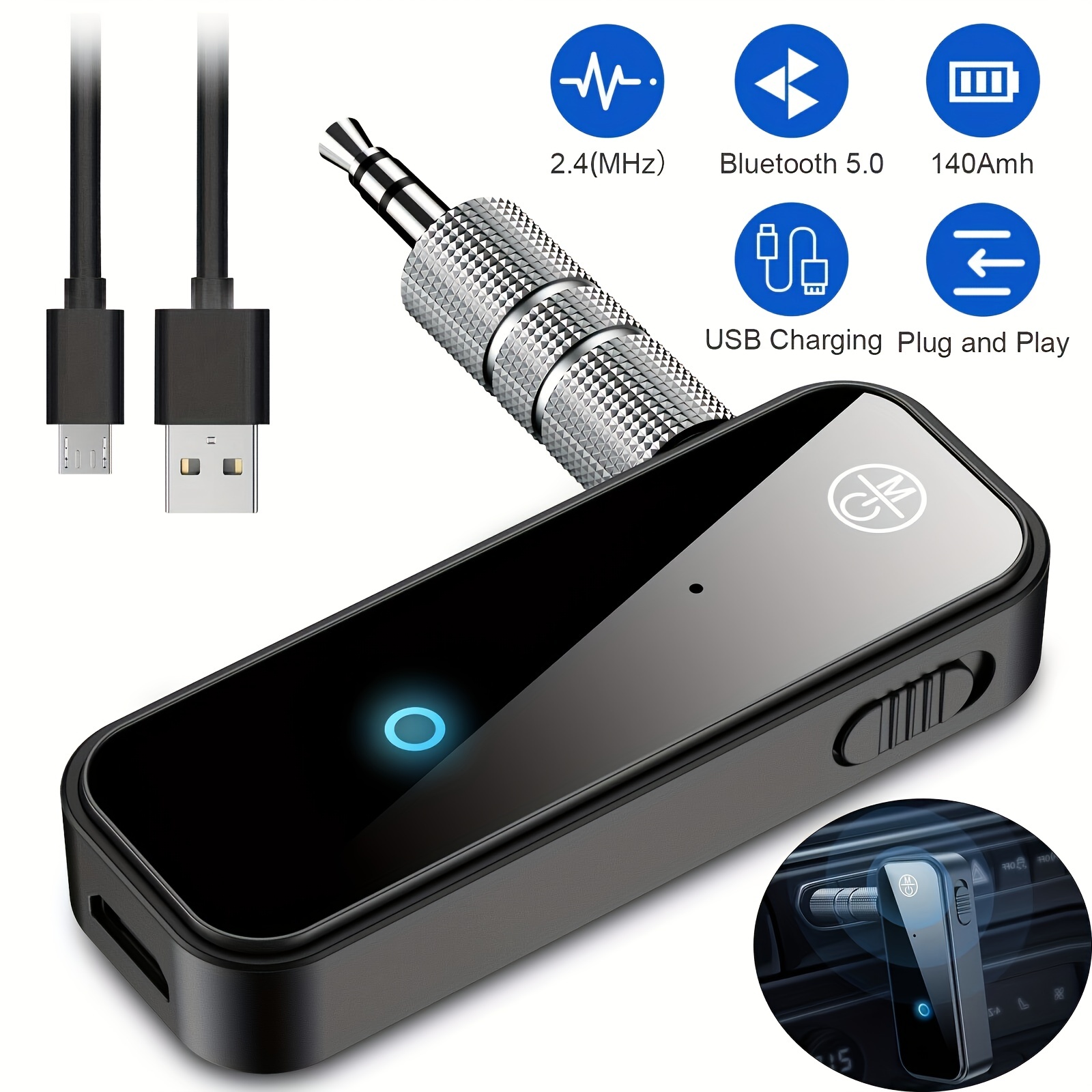 Adaptador receptor Bluetooth USB, adaptador de audio inalámbrico, kit de  coche receptor de música, adaptador de coche Bluetooth para el hogar,  sistema