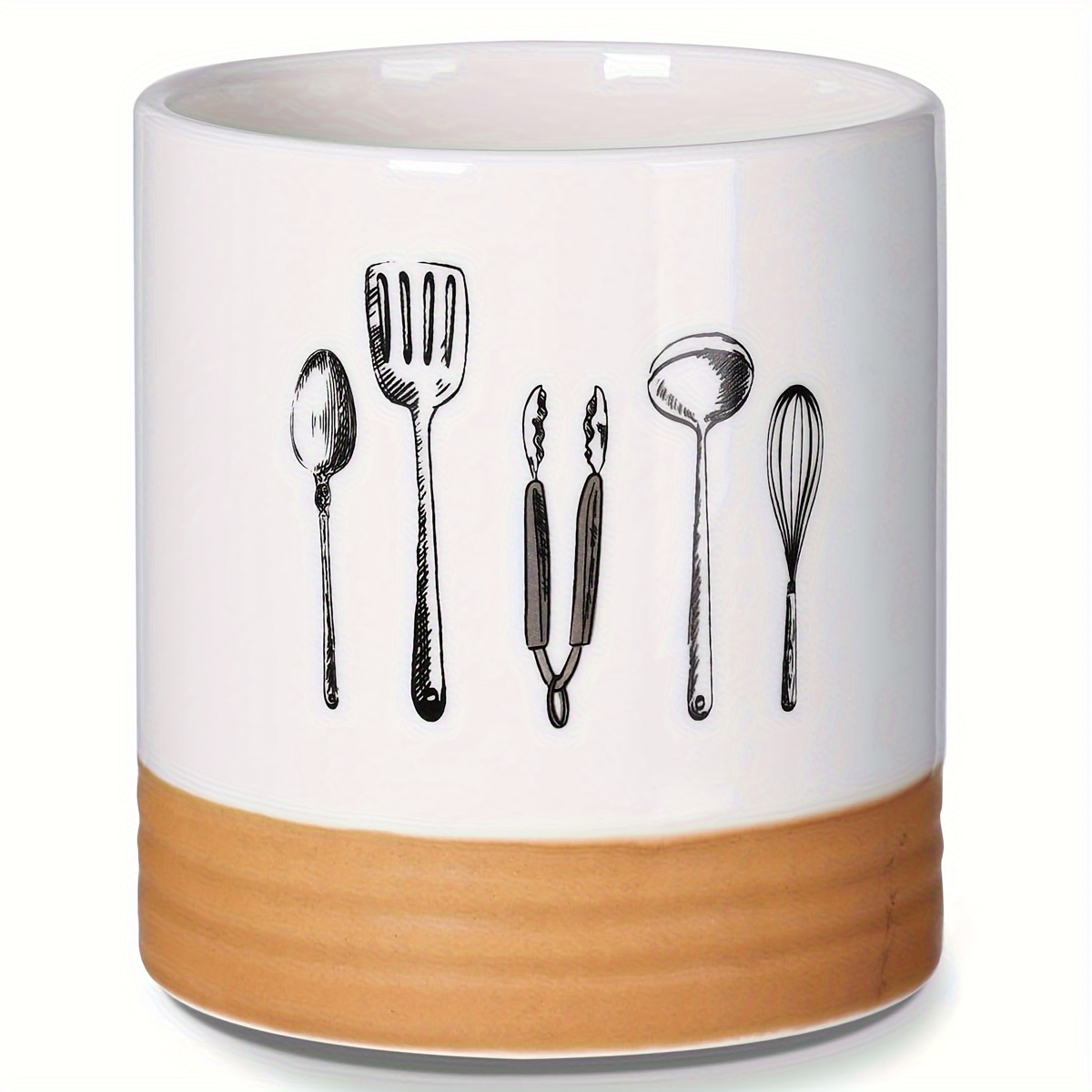 Ceramic Utensil Holder For Kitchen Countertop - Spatula, Fork, And Whisk Organizer, Multi-functional Food Storage Box, Farmhouse Decor, 4.1in
