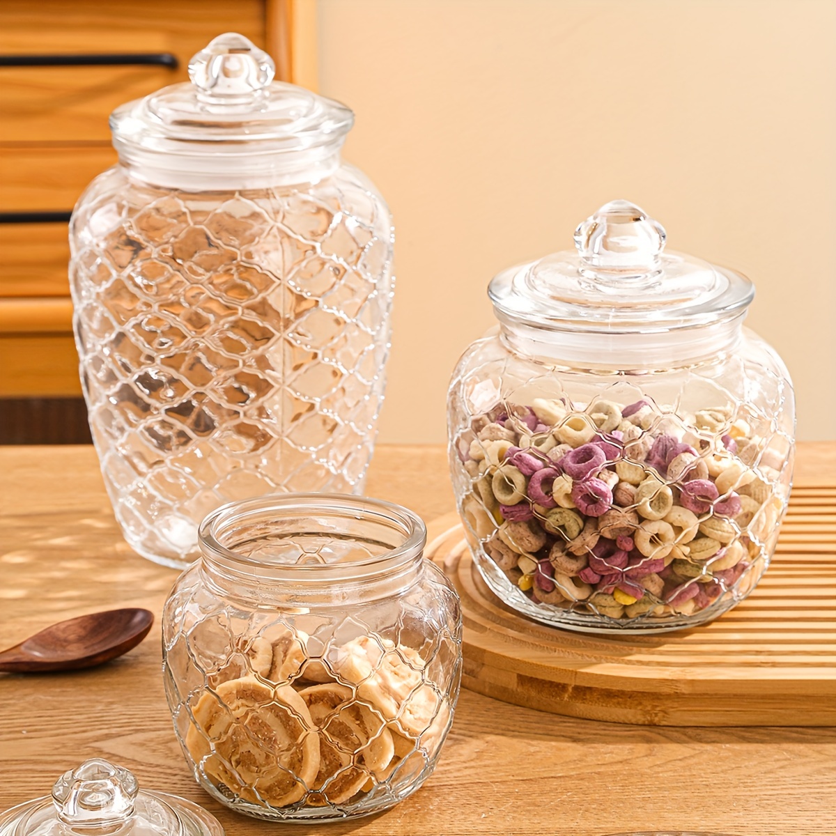 1pc 透明なガラス密封保存瓶 ピクルス瓶 穀物や乾燥フルーツの容器